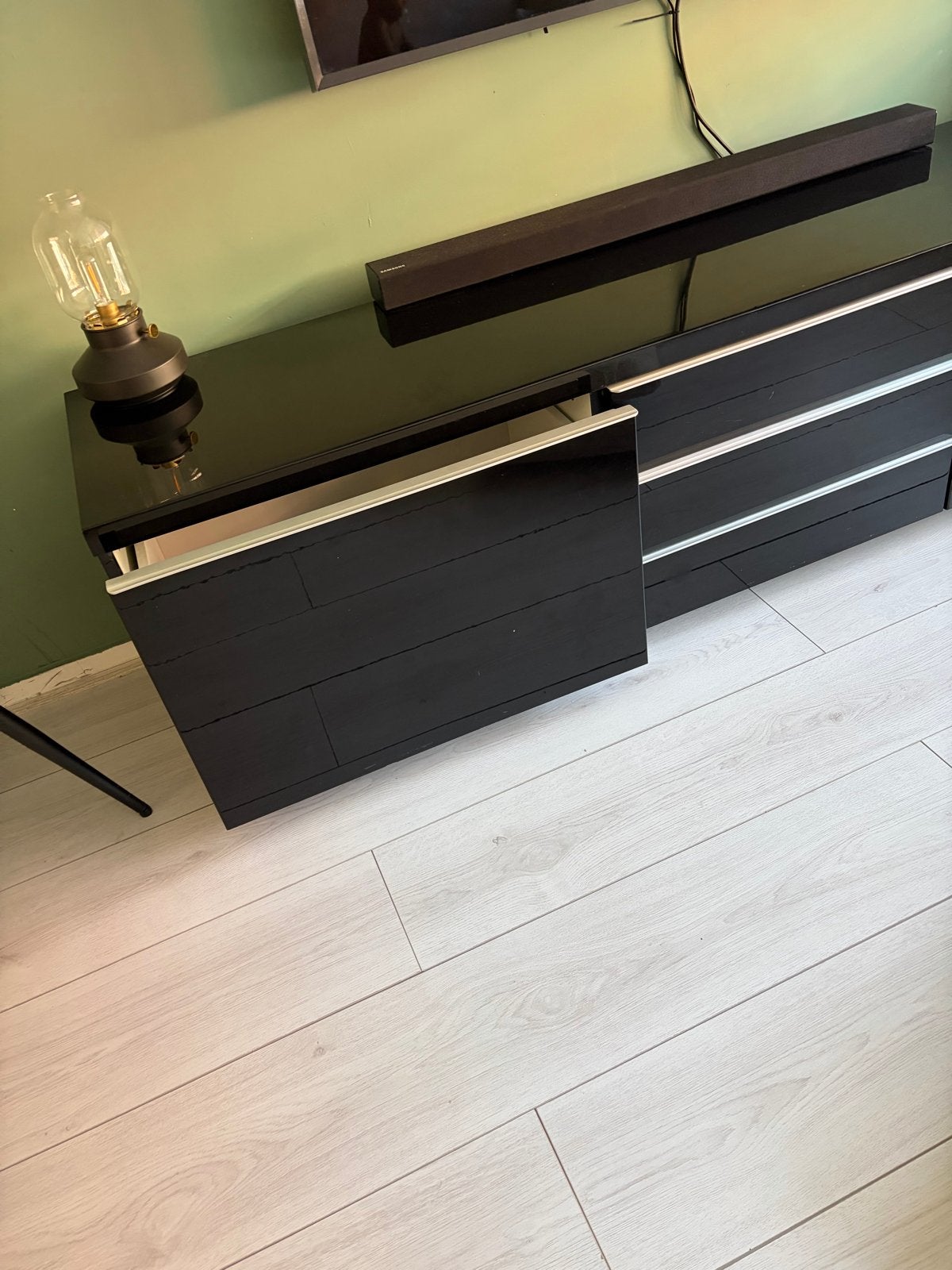 Zwart hoogglans tv-meubel / dressoir 180x4, Ophalen, Overige materialen, Gebruikt, 150 tot 200 cm