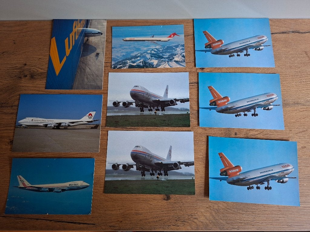 2. Set van 9 vintage ansichtkaarten met vliegtuigen, Verzamelen, Luchtvaart en Vliegtuigspotten, Ophalen of Verzenden, Gebruikt