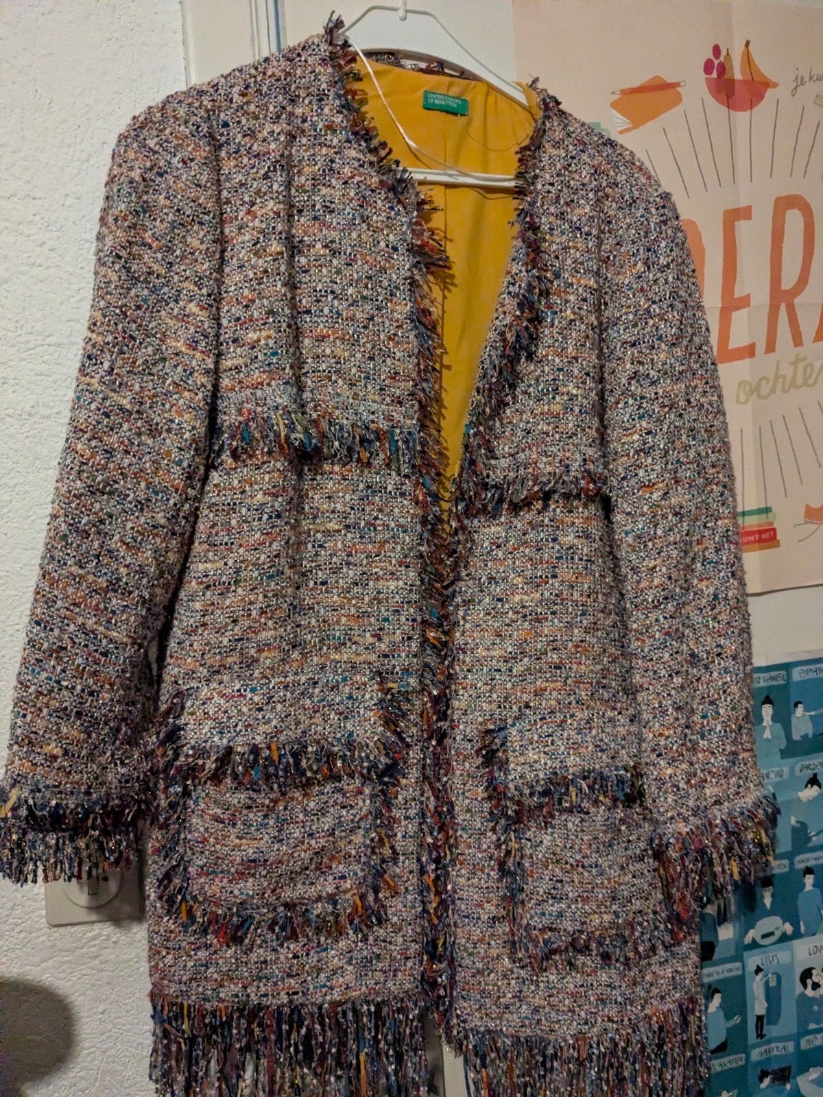 United Colors Of Benetton tweed jacket Blazer fringe trim 40, Ophalen of Verzenden