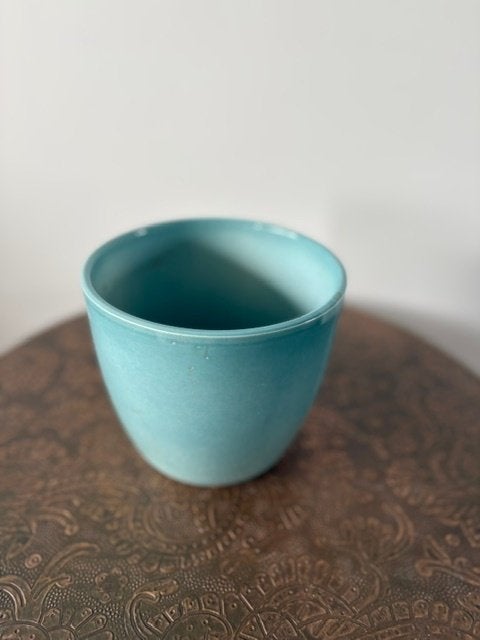 Turquoise keramieken bloempot – glanzend en sfeervol, Ophalen, Gebruikt, Rond, Binnen