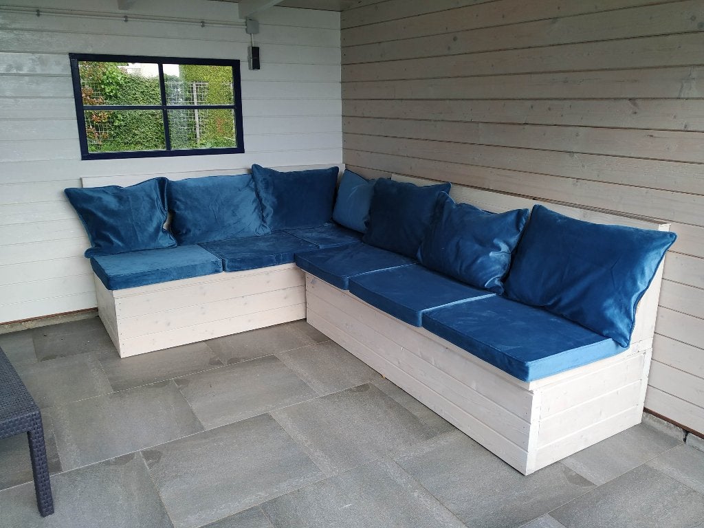 Hoekbank met kussens, Ophalen, Gebruikt, 6 zitplaatsen, Loungeset