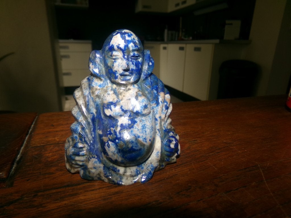 Boeddhabeeldje van Lapis Lazuli - Zie de foto's, Antiek en Kunst, Curiosa en Brocante, Ophalen of Verzenden