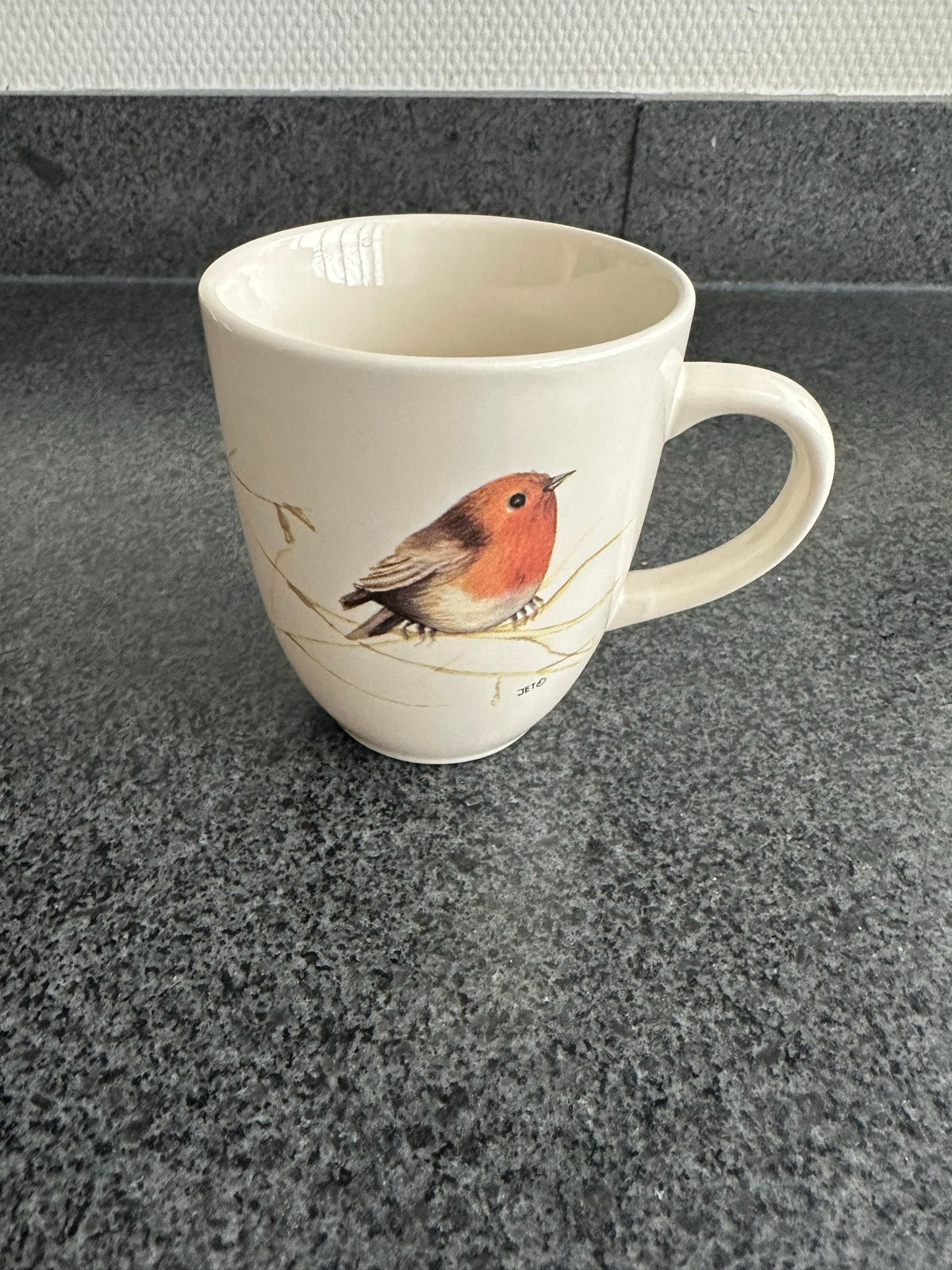 Mok met roodborstje - JET by Ter Steege, Huis en Inrichting, Keramiek, Landelijk/Boerenbont, Zo goed als nieuw, Jet by Ter Steege