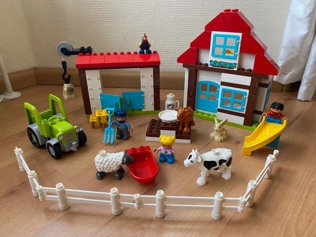 Duplo, boerderij: dieren tractor koe schaap haan, set 10869, Gebruikt, Ophalen of Verzenden, Compleet, Duplo