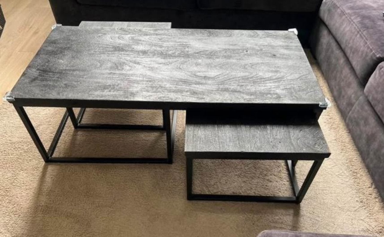 Salontafel zwart mangohout, Ophalen, Gebruikt, 100 tot 150 cm, 50 tot 100 cm