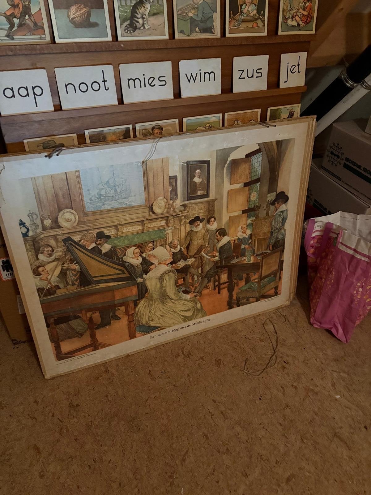 Vintage kunstprint 'Een samenkomst met de Muiderkring', Ophalen of Verzenden, Geschiedenis