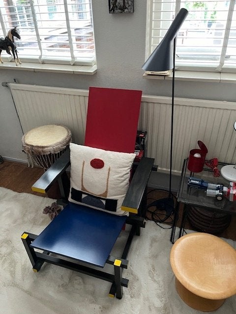 Originele vintage design Gerrit Rietveld Red & Blue fauteuil, Huis en Inrichting, Ophalen, Gebruikt, 75 tot 100 cm, Hout
