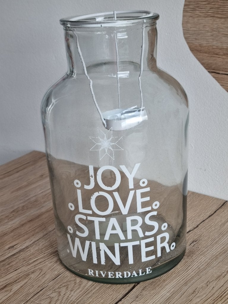 Mooi Glazen Kerst Windlicht - Vaas Winter Joy van RIVERDALE, 30 cm, Windlicht, Riverdale, Meerkleurig