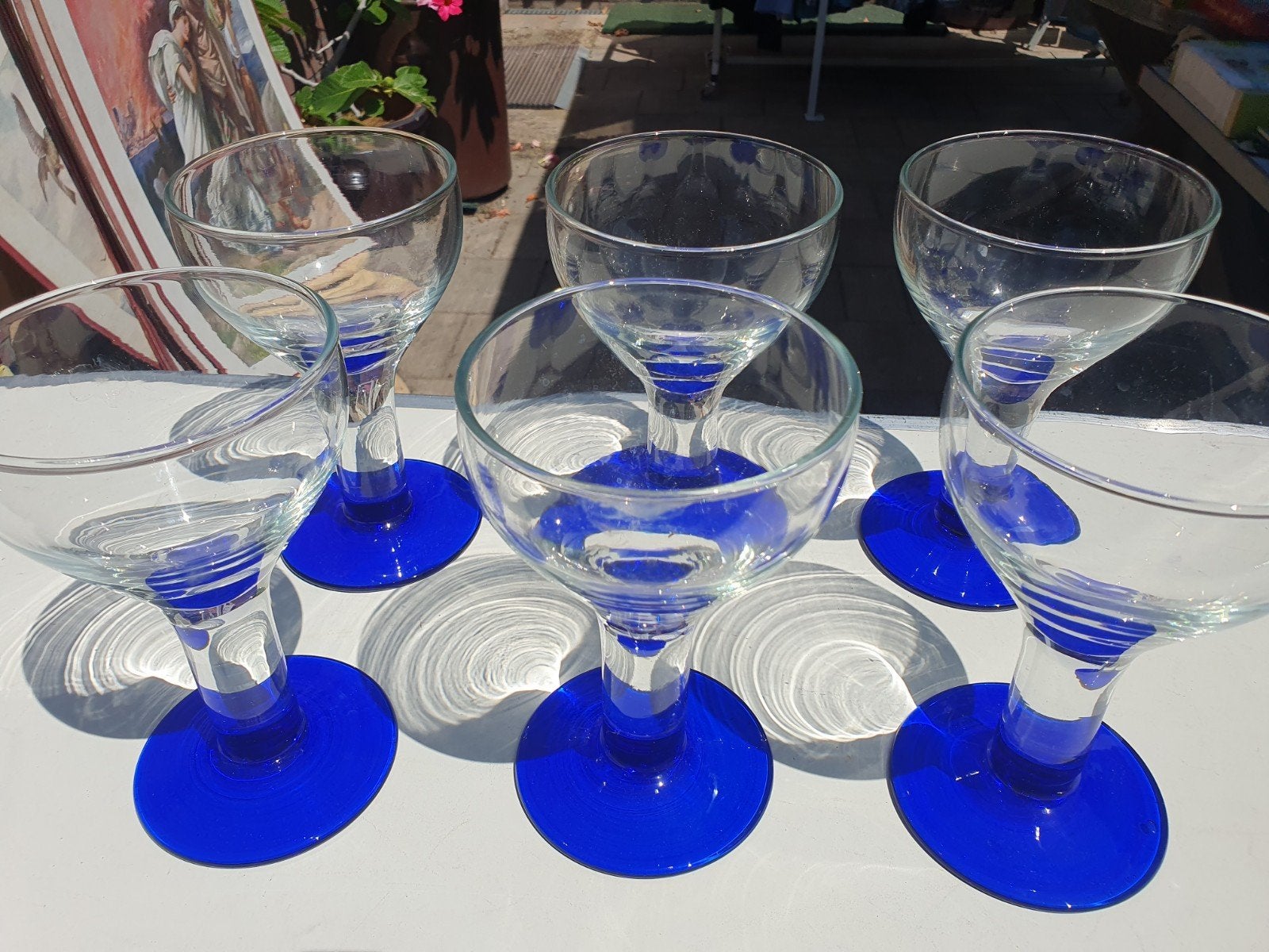 Set van 6 ijscoupe met blauwe voet, Ophalen of Verzenden, Zo goed als nieuw