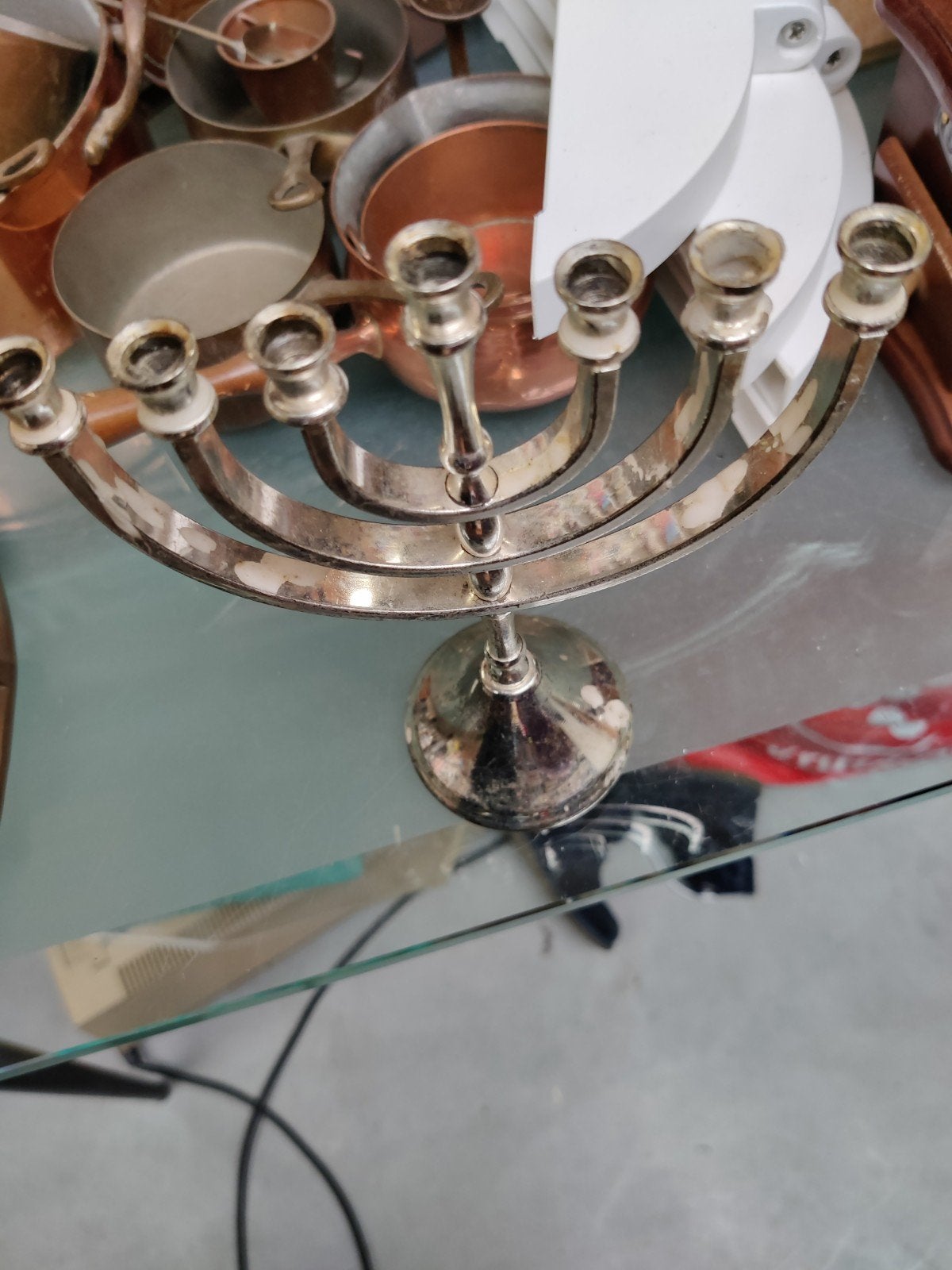 Zilverkleurige Menora Kandelaar - Vintage Stijl, Ophalen of Verzenden, Overige materialen