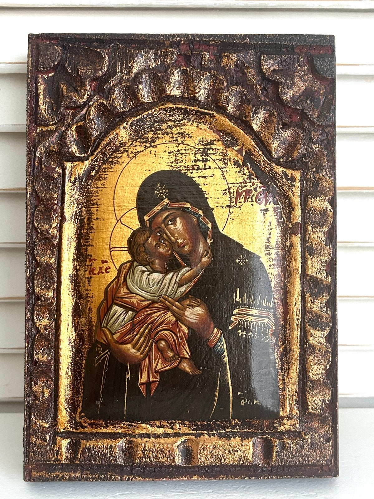 Vintage Byzanthijns icoon Moeder Gods, Antiek en Kunst, Ophalen