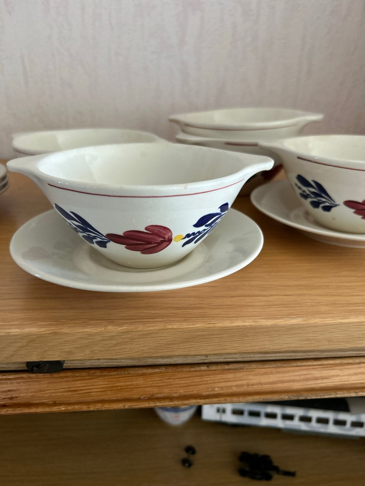 Set van 6 boerenbont stijl soepkommen met 5 schotels, Antiek en Kunst, Ophalen