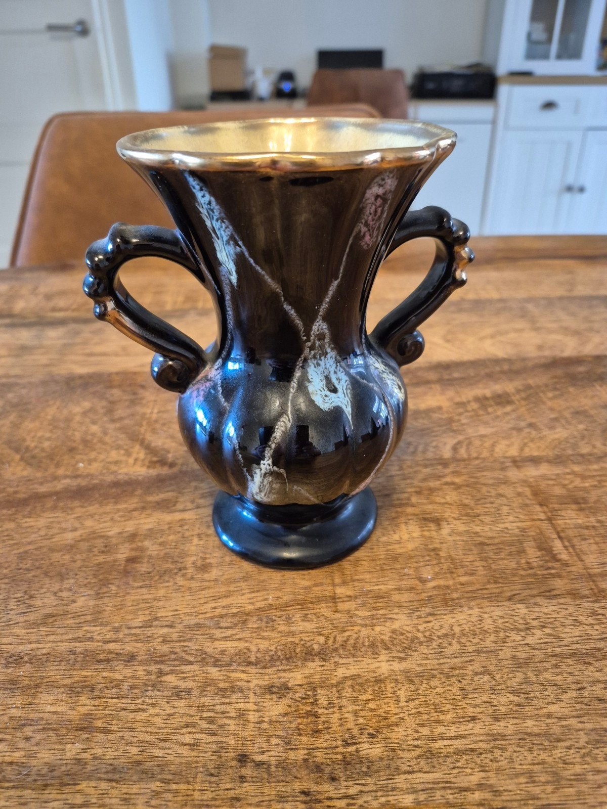 Vintage Jasba vaas met handvatten, bruin/goud, Antiek en Kunst, Ophalen of Verzenden