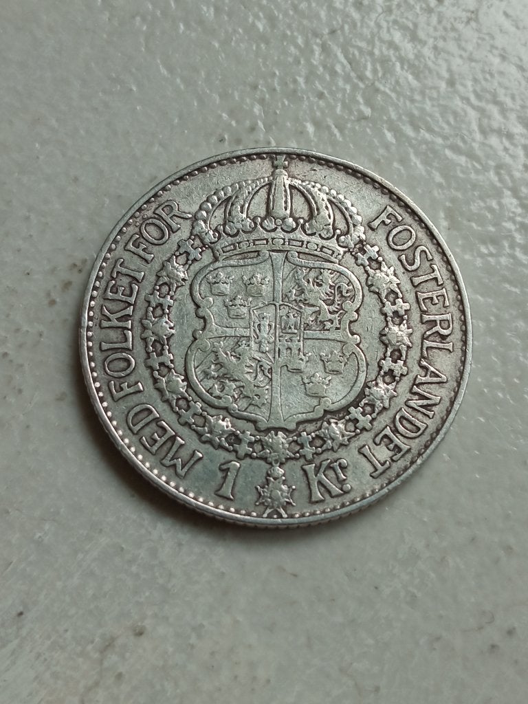 Zweden 1 kroon 1938., Ophalen of Verzenden, Overige landen, Losse munt, Zilver