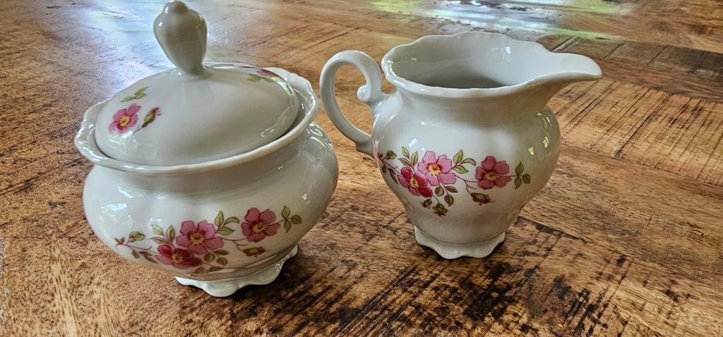 Vintage Melkkan en Suikerpot Set - Porselein met Bloemen, Ophalen of Verzenden