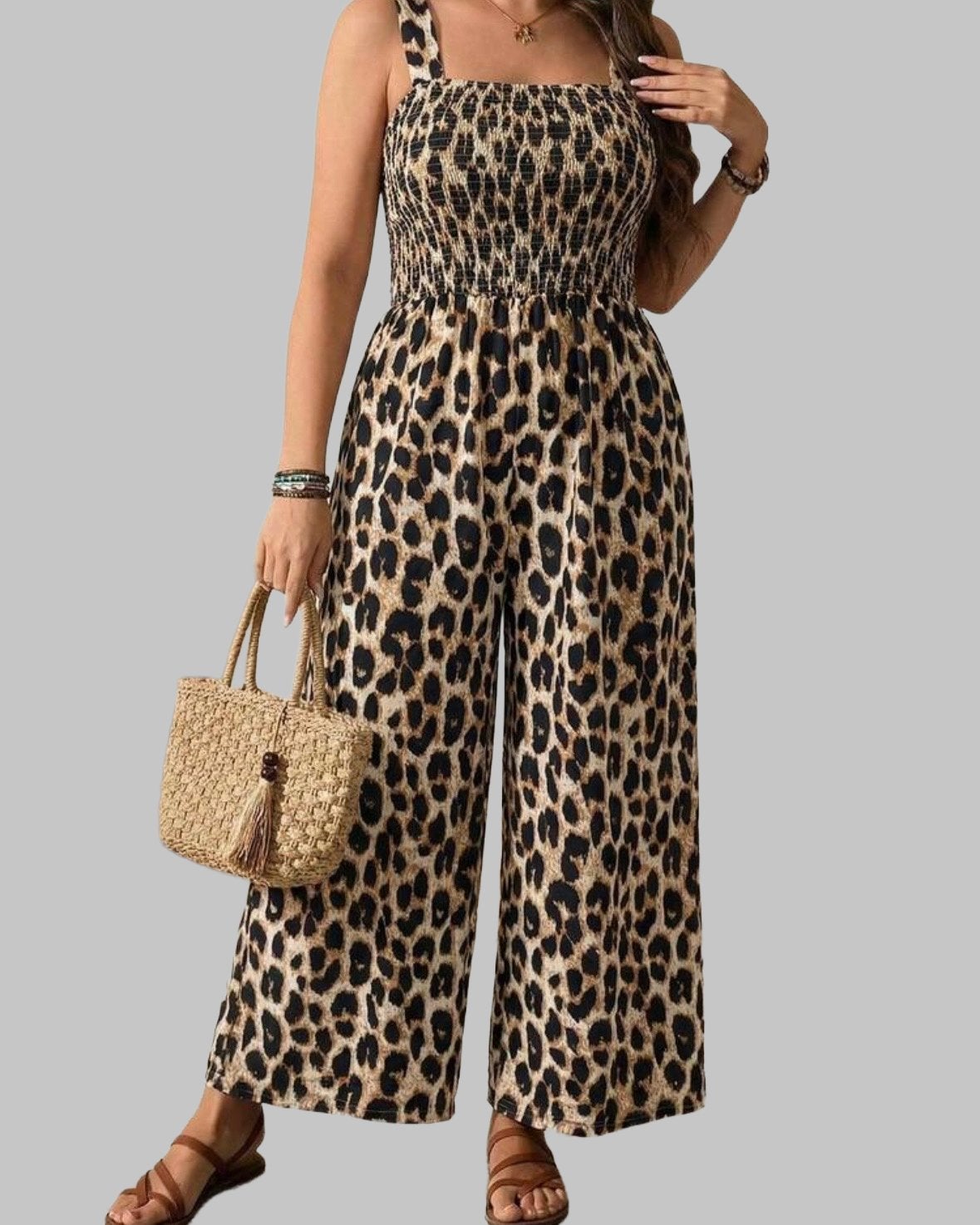 Leopardprint Jumpsuit Beige (44-52), Kleding | Dames, Verzenden, Nieuw, Beige, Broek of Spijkerbroek