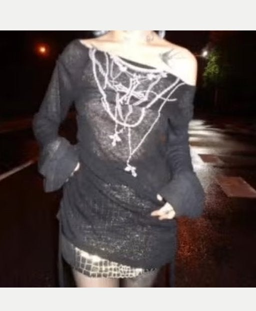 Prachtige vintage top zwart Gothic / Alt met tattoo print, Kleding | Dames, Maat 38/40 (M), Zwart, Nieuw, Ophalen of Verzenden