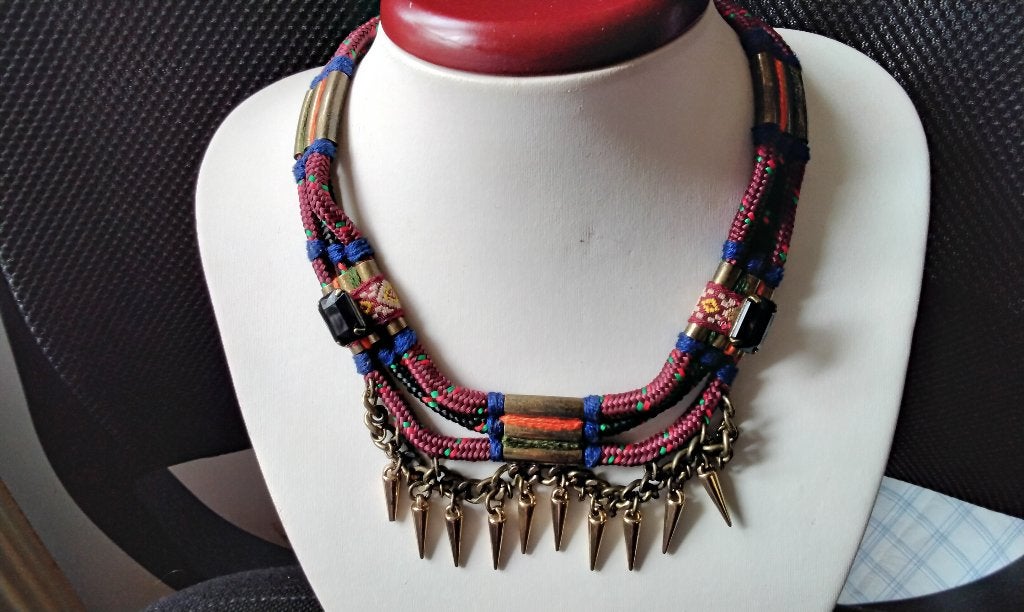 Uniek Stijl Desing Ketting Goud Ethno Tribal Retro Katoen, Ophalen of Verzenden, Zo goed als nieuw, Bruin, Overige materialen