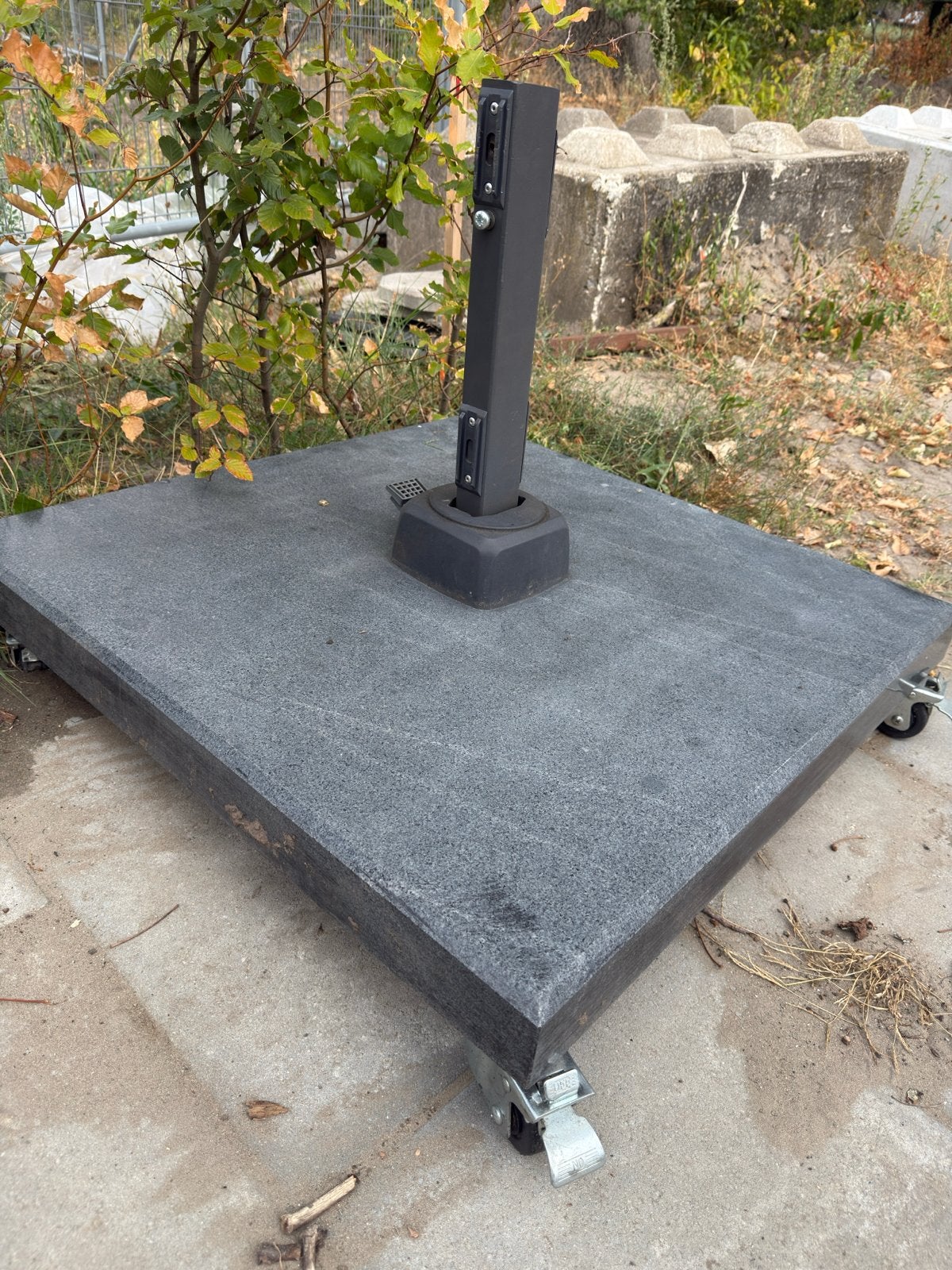 Parasolvoet 80x80 cm met wieltjes, 80-140 kg, Ophalen, Gebruikt, Minder dan 1 meter, Parasolvoet