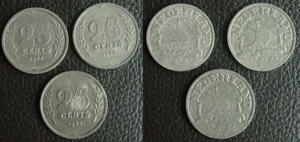 Serie 3 zinken kwartjes Wilhelmina, Verzenden, Koningin Wilhelmina, 25 cent