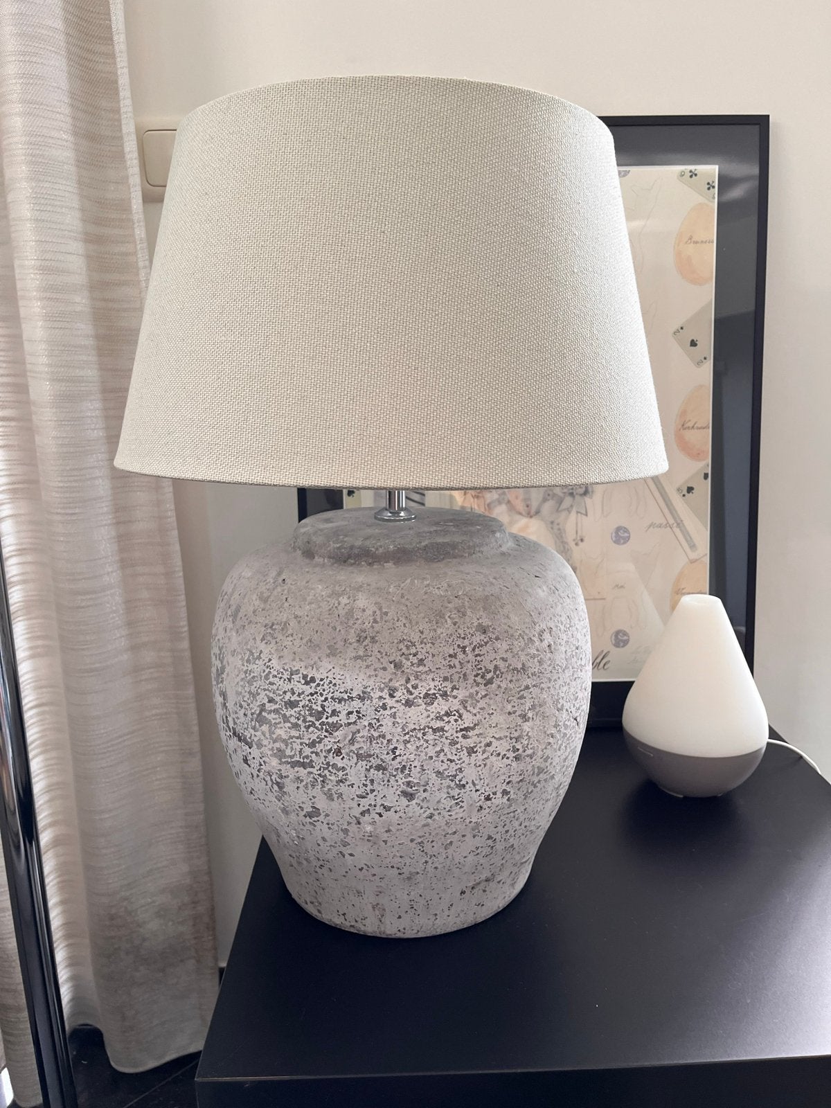Robuuste vaaslamp met ijsblauwe kap - Beton grijs, Gebruikt, 60 cm, Met kap, Grijs