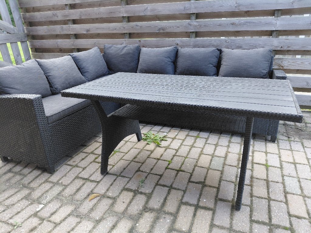 Ullehuse Rotan loungeset hoek kleur antraciet incl tafel, Tuin en Terras, Ophalen, Gebruikt, 2 zitplaatsen