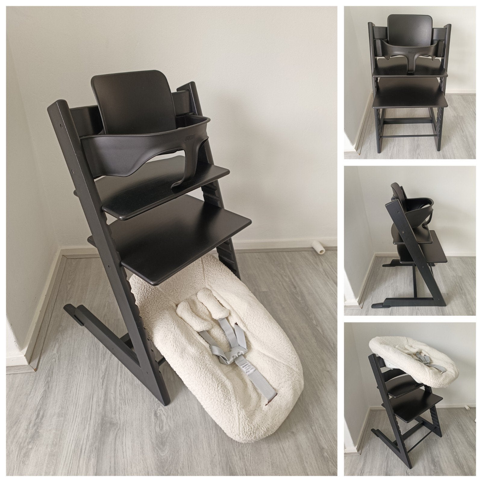 ZGAN!Stokke Tripp Trapp zwart+babyset,2st newborn,teddy hoes, Kinderen en Baby's, Kinderstoelen, Meegroeistoel, Ophalen of Verzenden