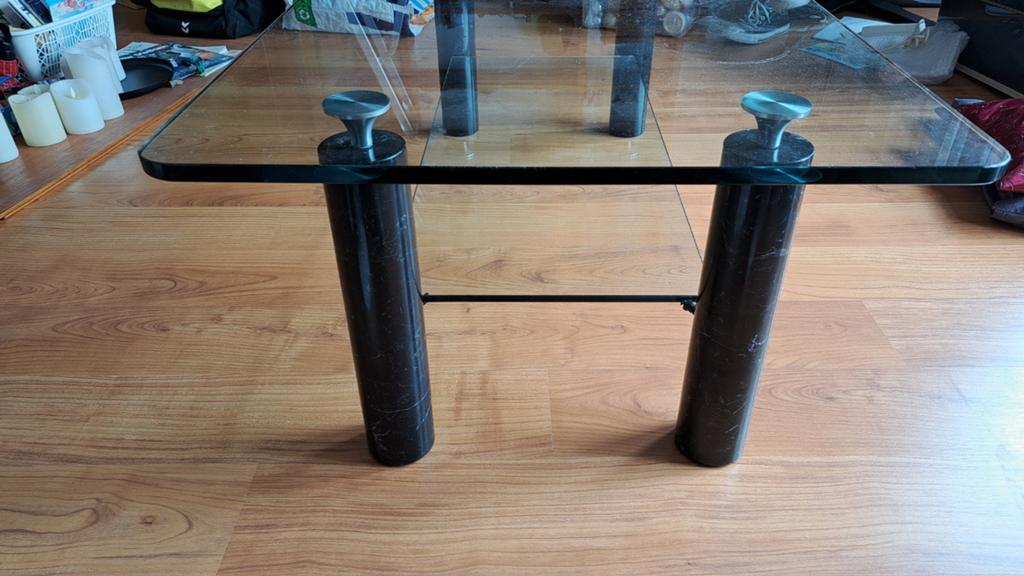 Glazen Salontafel + bijzettafel, marmer, Huis en Inrichting, Tafels | Salontafels, 100 tot 150 cm, Minder dan 50 cm, Rechthoekig