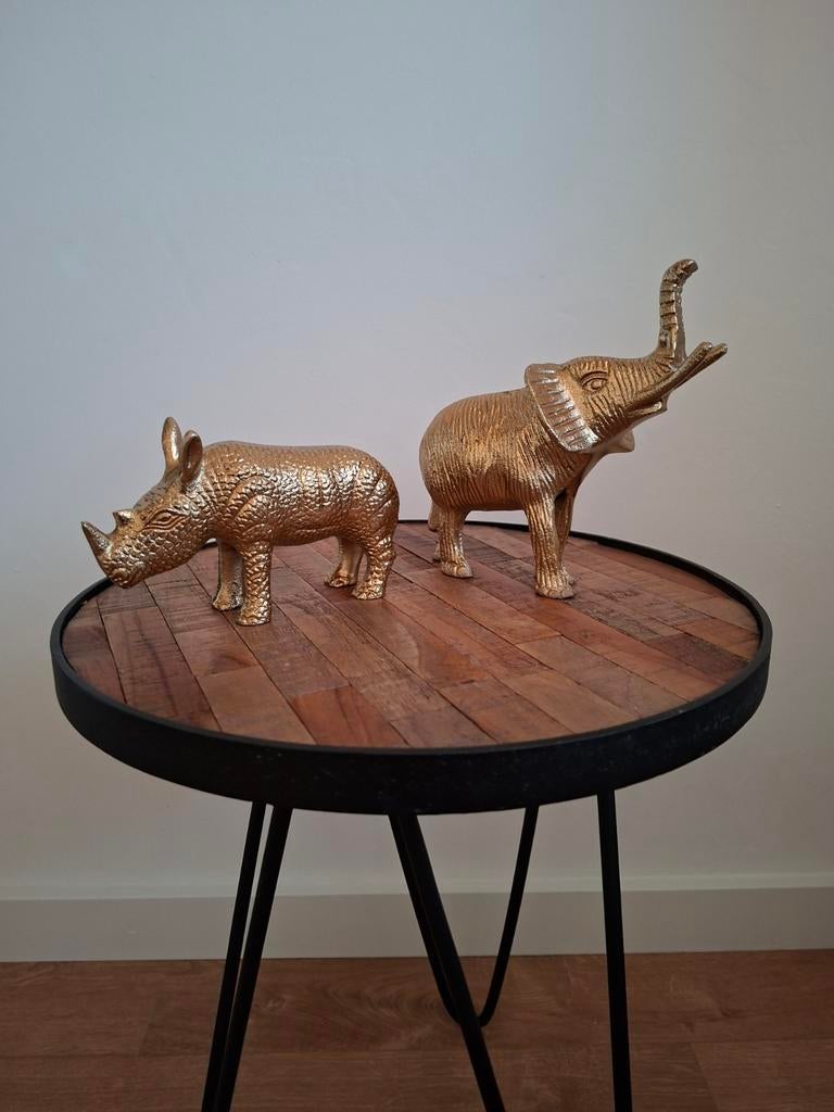 Gouden decoratieve beelden: Neushoorn en Olifant, Huis en Inrichting, Woonaccessoires | Overige, Ophalen