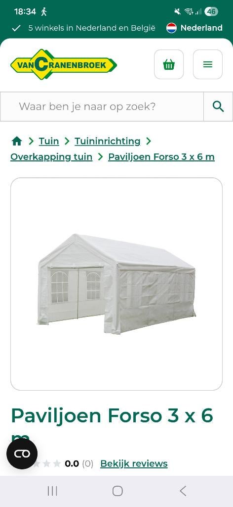 paviljoentent 3/6 meter, Ophalen, Minder dan 4 meter, 2 meter of meer, Zo goed als nieuw