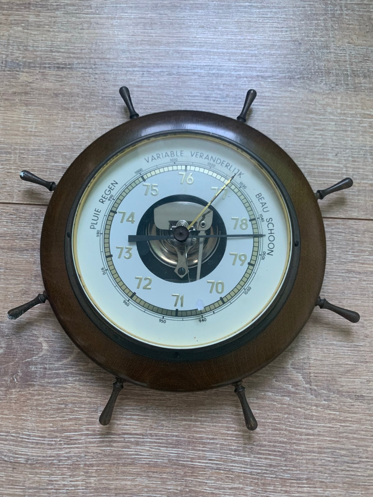 Antieke Barometer in scheepsstuurwiel design, Ophalen of Verzenden, Niet werkend, Barometer