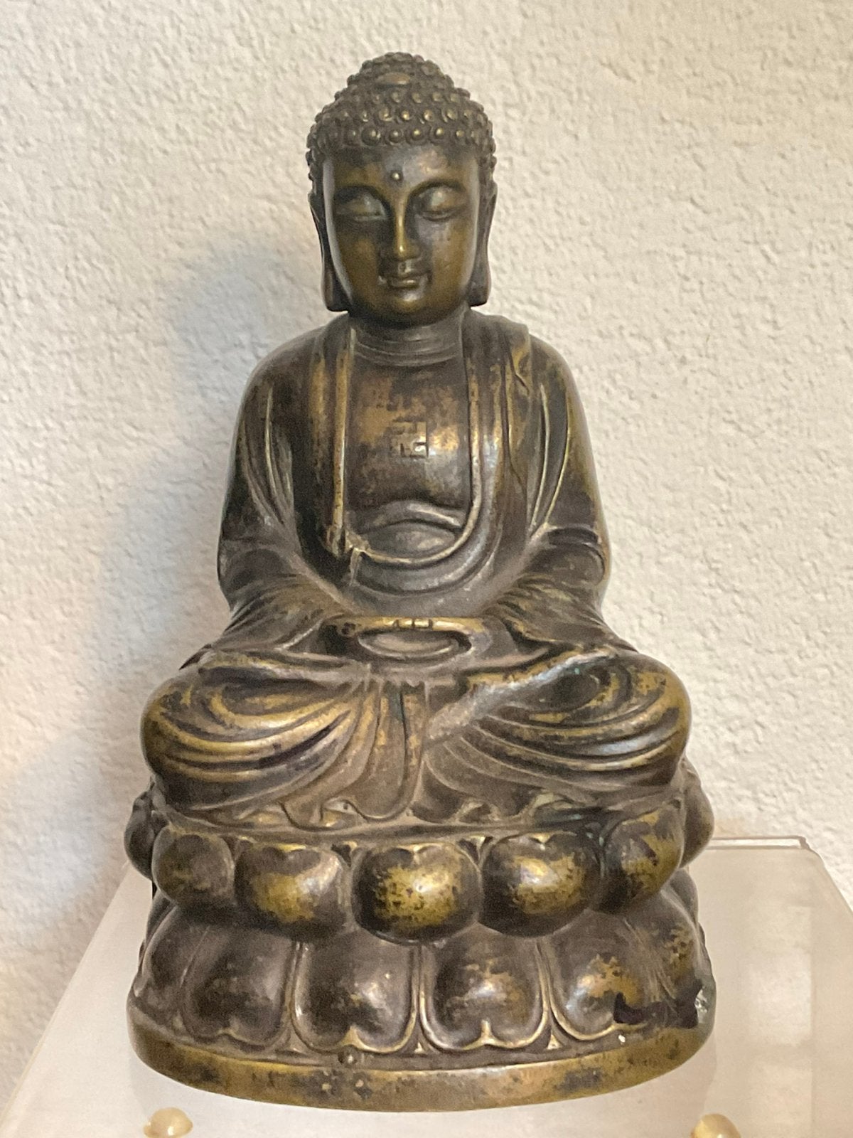 Antiek bronzen budha met Swastika, Ophalen of Verzenden
