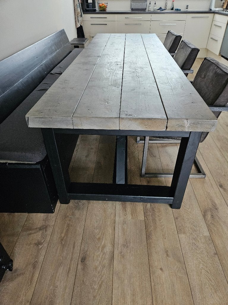 Steigerhouten eettafel en bank 3 meter!, Ophalen, Overige materialen, Gebruikt, Stoer
