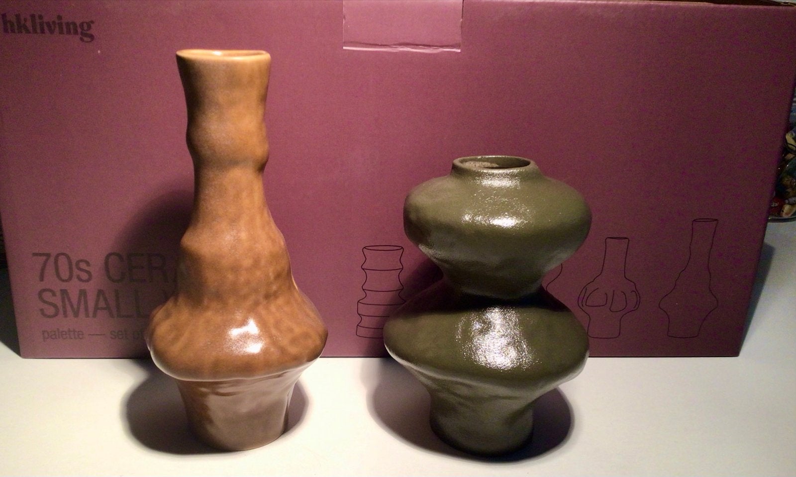 HKliving 70s Keramische Vaasjes - Set van 2, Keramiek, Overige typen, Vintage, Nieuw