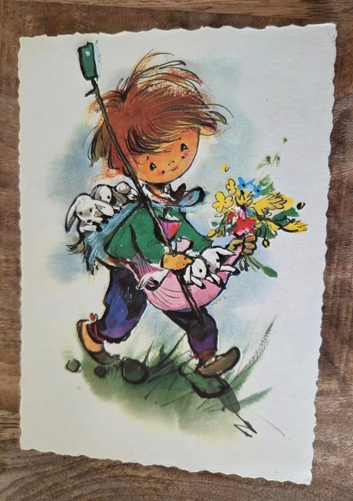 Jongen met bloemen en lammetjes, Verzenden, 1940 tot 1960, Ongelopen, Kinderen