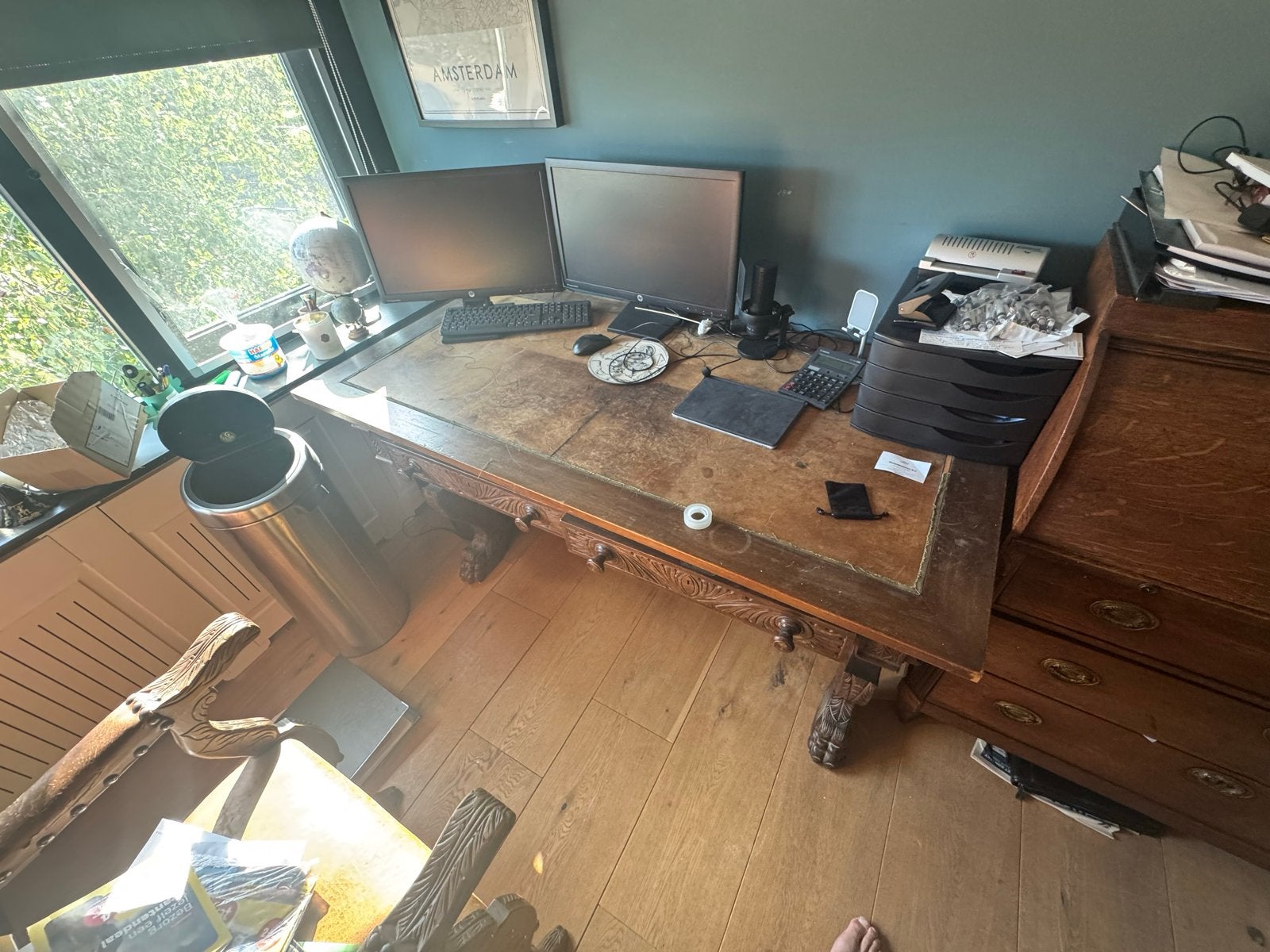 Antieke kantoor set: bureau, stoel en kastje, Ophalen