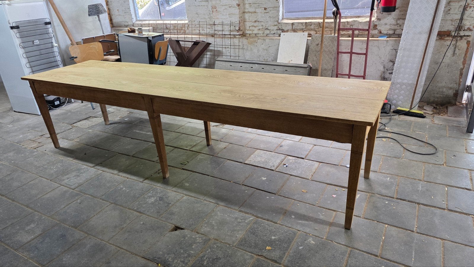 antieke smalle en lange Franse oogsttafel-boerentafel, Ophalen of Verzenden, Gebruikt, Rechthoekig, 50 tot 100 cm