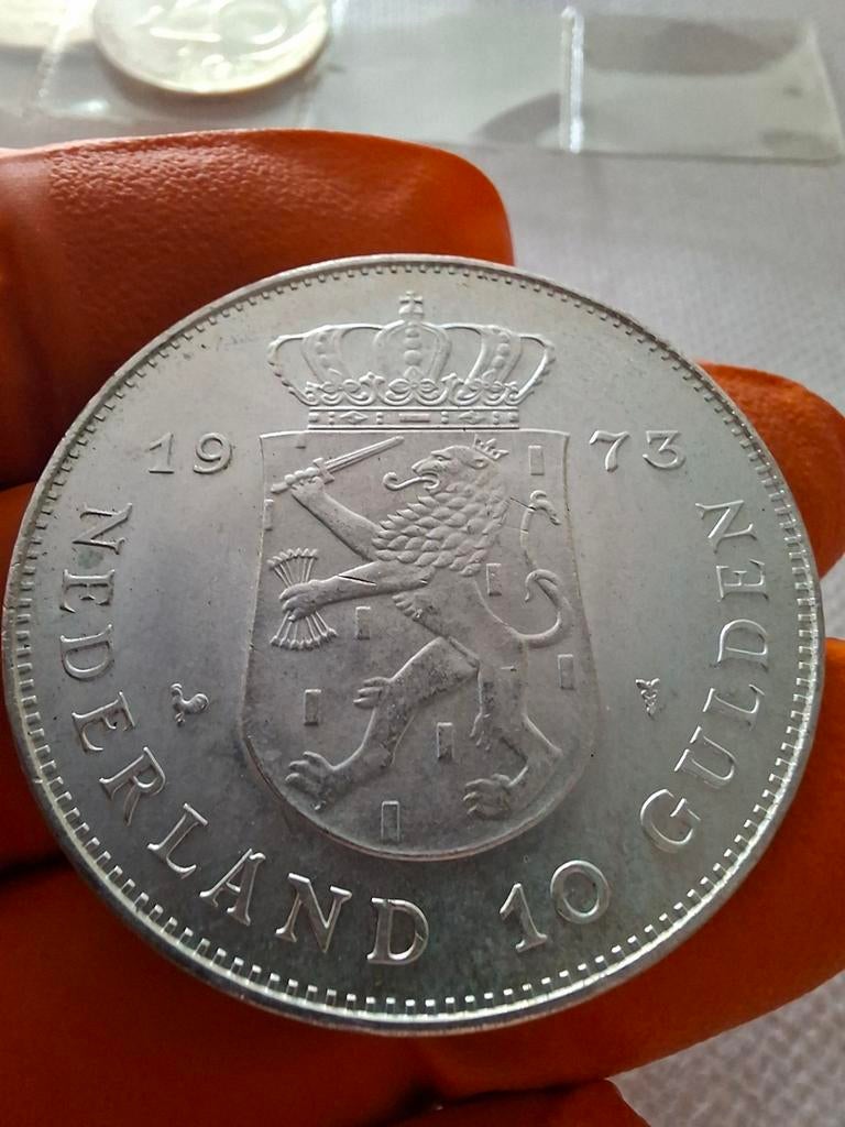 Zilveren 10 Gulden Munt 1973 - Juliana Regina, Koningin Juliana, Zilver, Ophalen of Verzenden, Losse munt