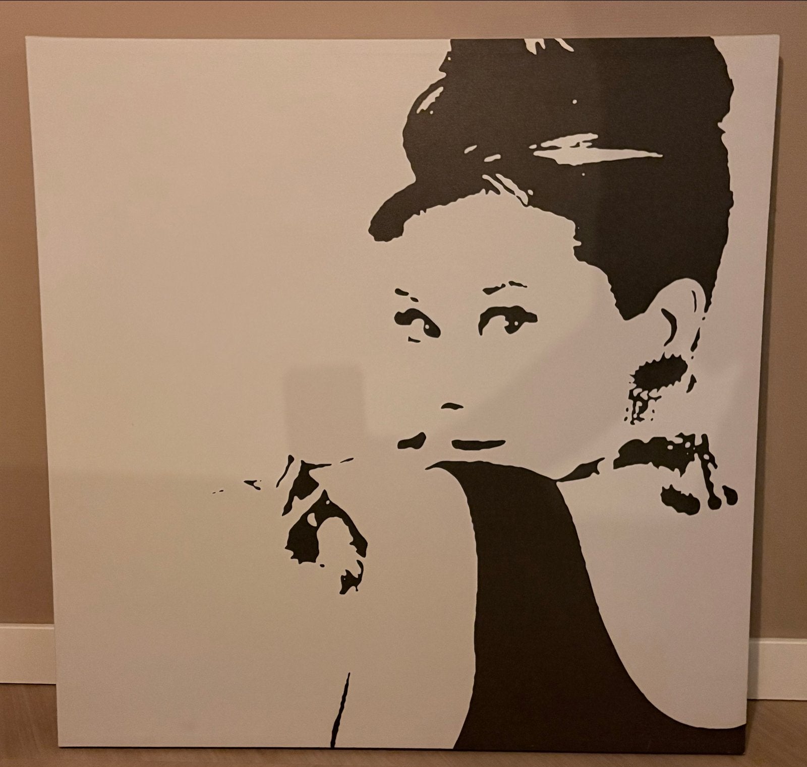 Audrey Hepburn Pop Art Schilderij Zwart-Wit, Ophalen, Acrylverf, Handgeschilderd, Portret