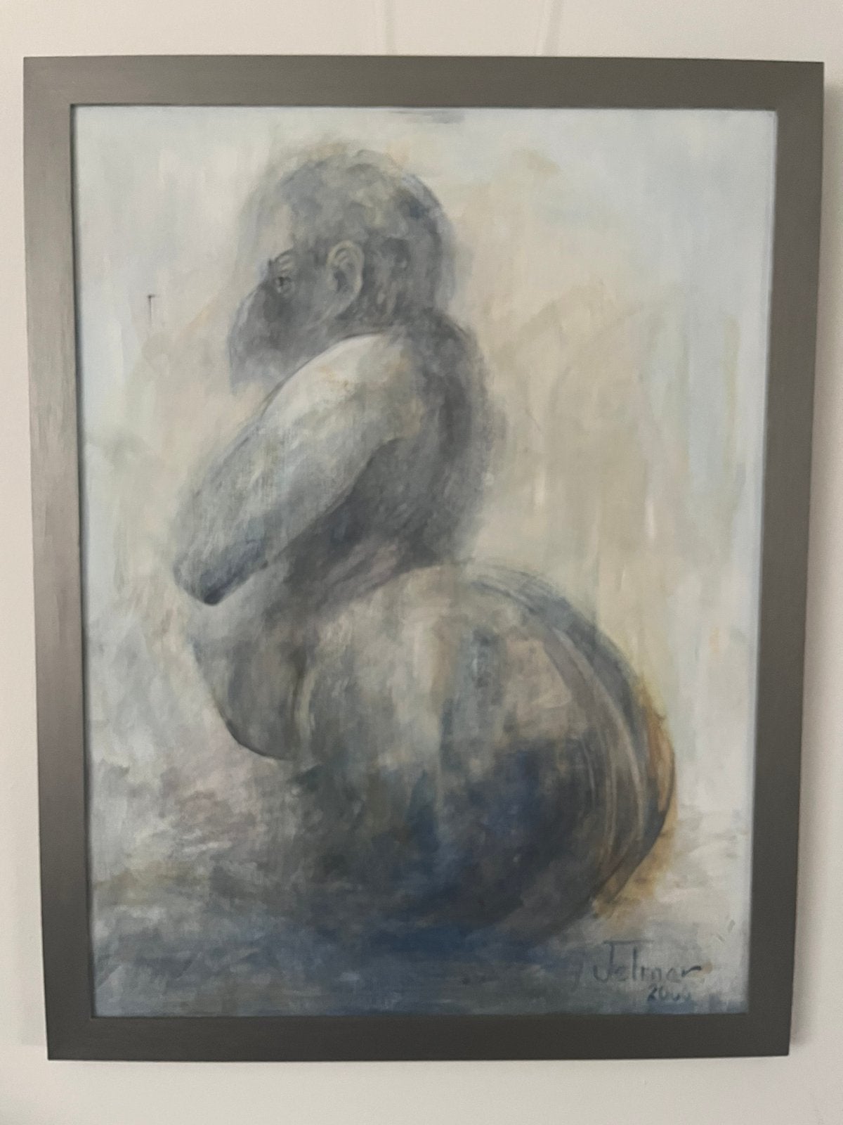 Schilderij acryl op paneel met lijst, Ophalen, Portret of Personen, Surrealisme, Gesigneerd