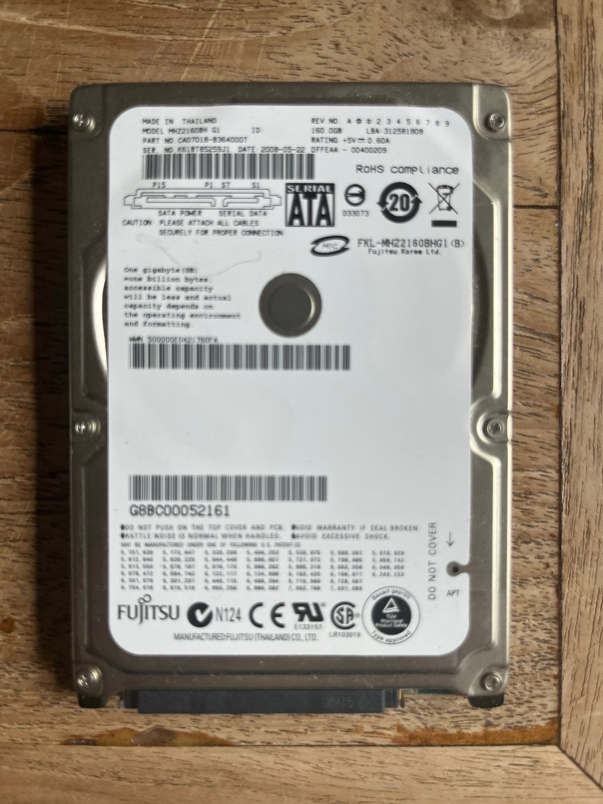 Fujitsu 160GB SATA HDD 2.5 inch - Interne Harde Schijf, Computers en Software, Intern, Gebruikt, Ophalen of Verzenden, Laptop