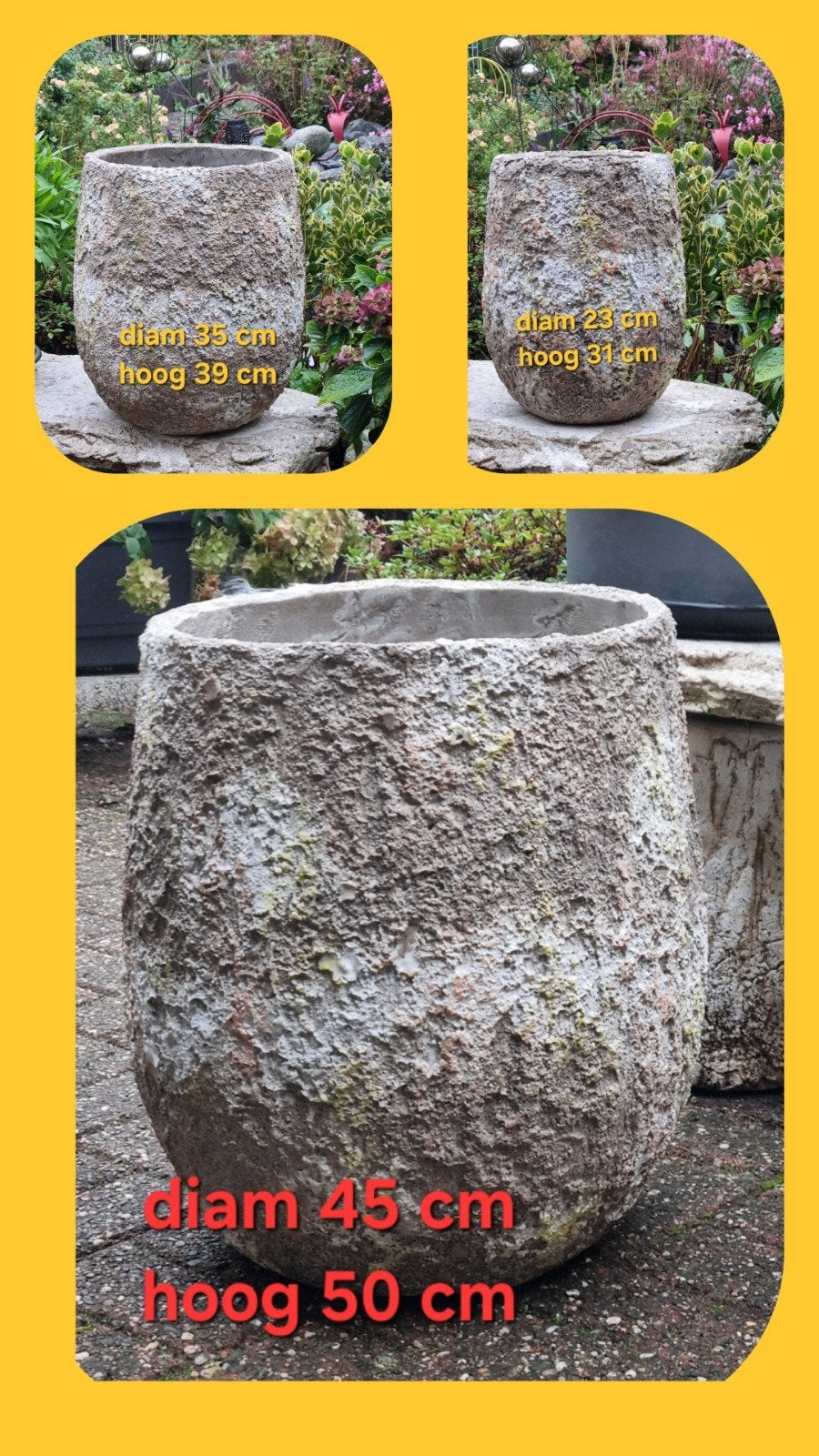 💥💥💥 3  prachtige bloembakken       samen voor, Ophalen, Steen, Minder dan 60 cm, Rond