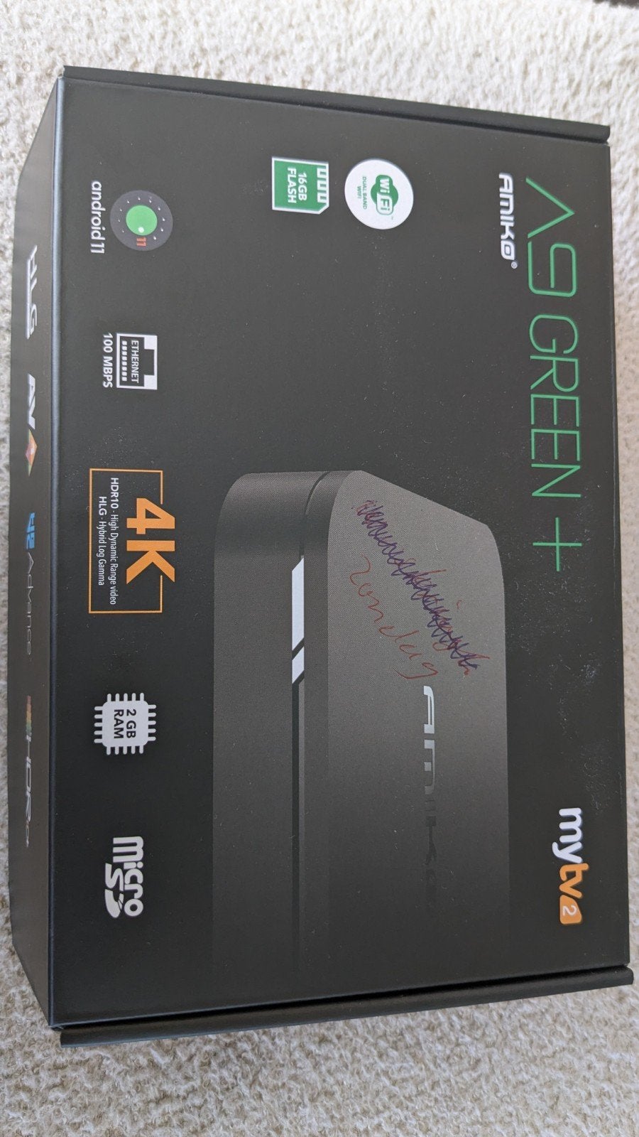 Amiko A9 Green+ Android 11 4K TV Box met afstandsbediening, Ophalen of Verzenden, Zo goed als nieuw, HDMI, Minder dan 500 GB