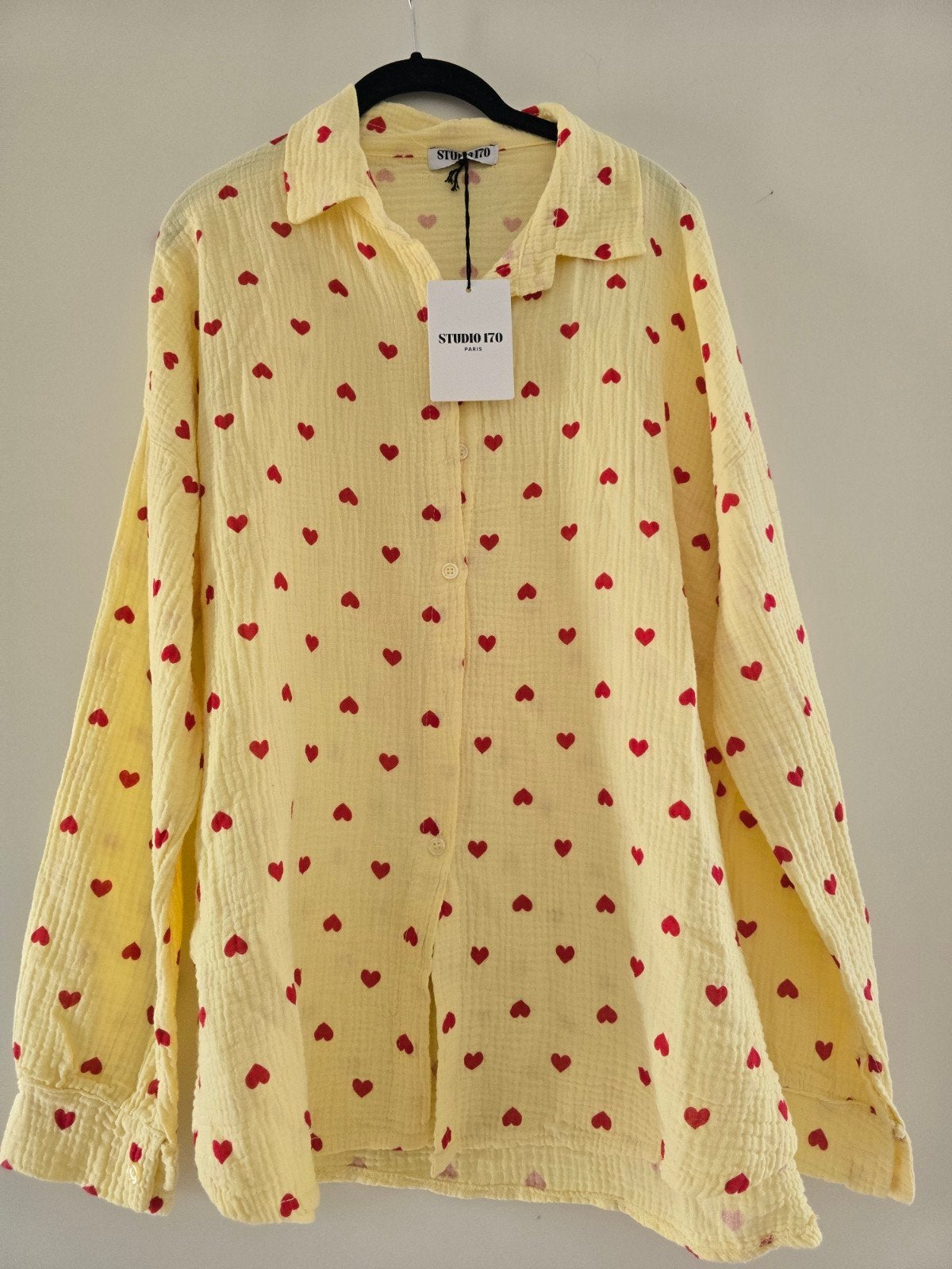 Prachtige splinternieuwe blouse hartjes one size katoen, Maat 38/40 (M), Verzenden, Geel, Nieuw