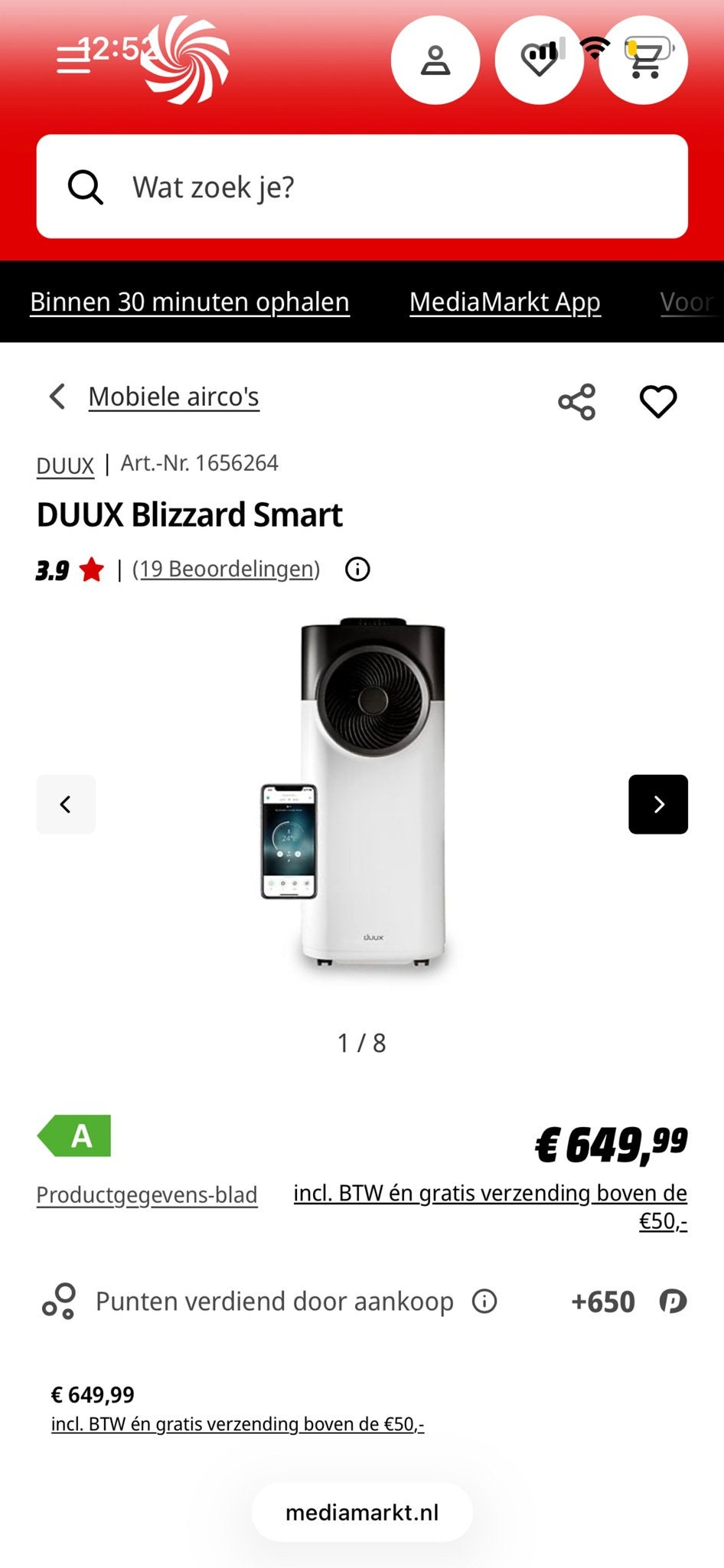 Airco - 5 jaar oud, werkt nog super goed!, Ophalen, Gebruikt, Minder dan 60 m³, 3 snelheden of meer