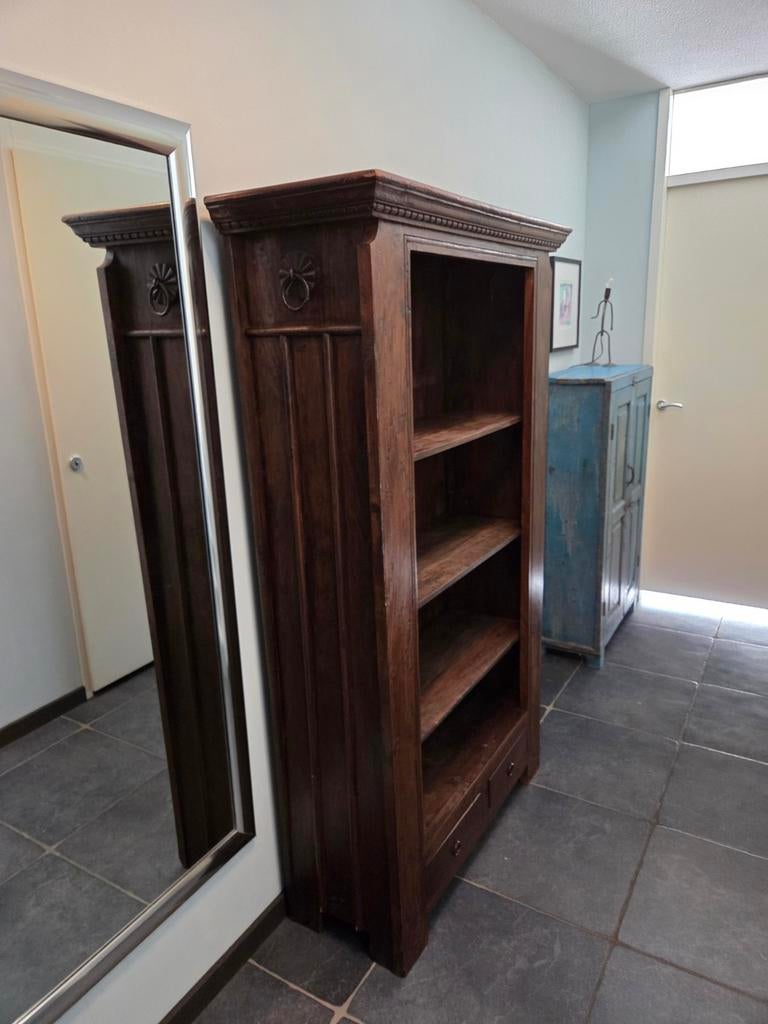 Teak houten boekenkast met lades, Huis en Inrichting, Kasten | Boekenkasten, Ophalen, Zo goed als nieuw, 25 tot 50 cm, 150 tot 200 cm