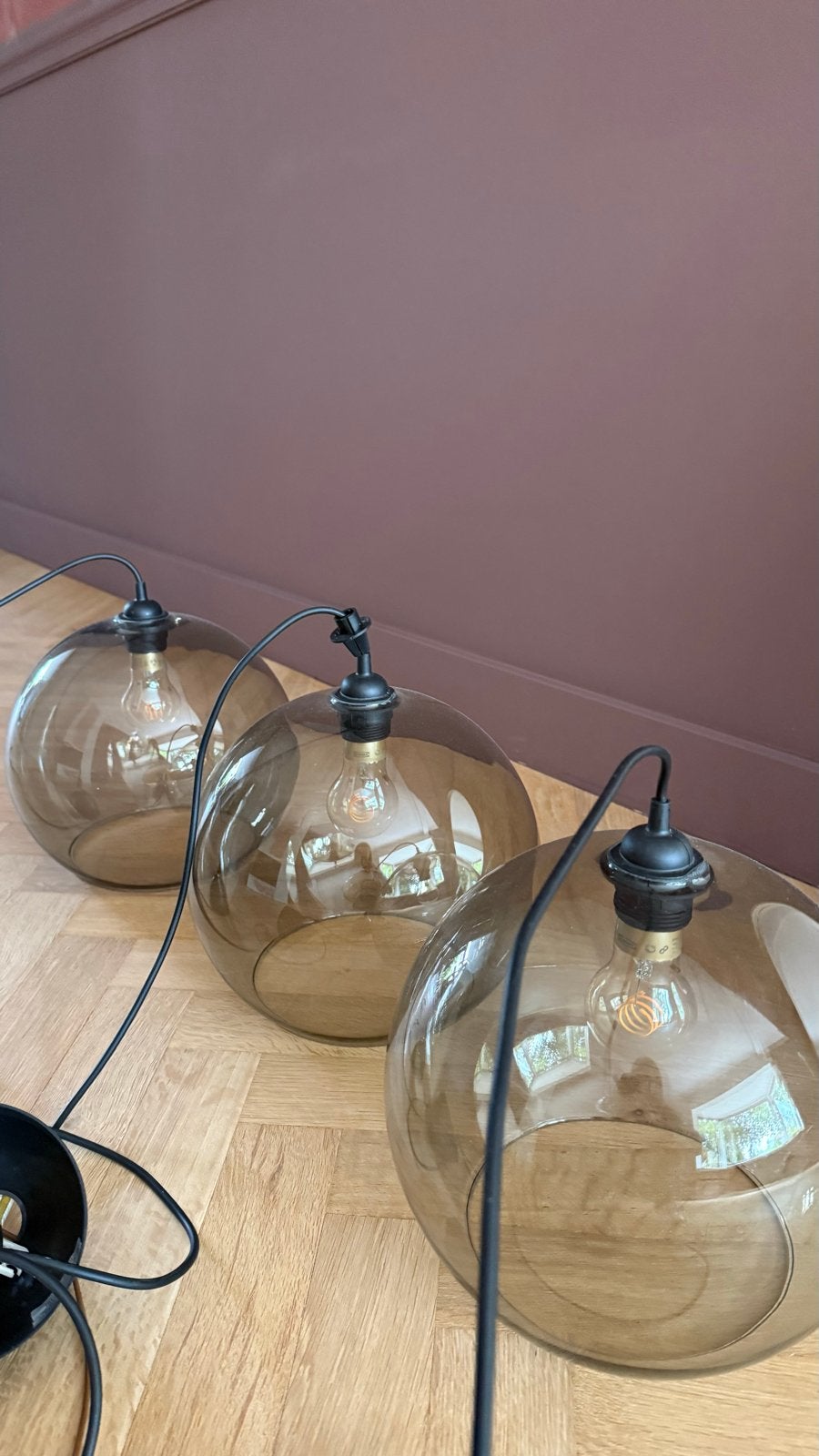 3x IKEA Jakobsbyn hanglampen, inclusief hangsysteem, Huis en Inrichting, Ophalen of Verzenden, Zo goed als nieuw, Glas, Minder dan 50 cm