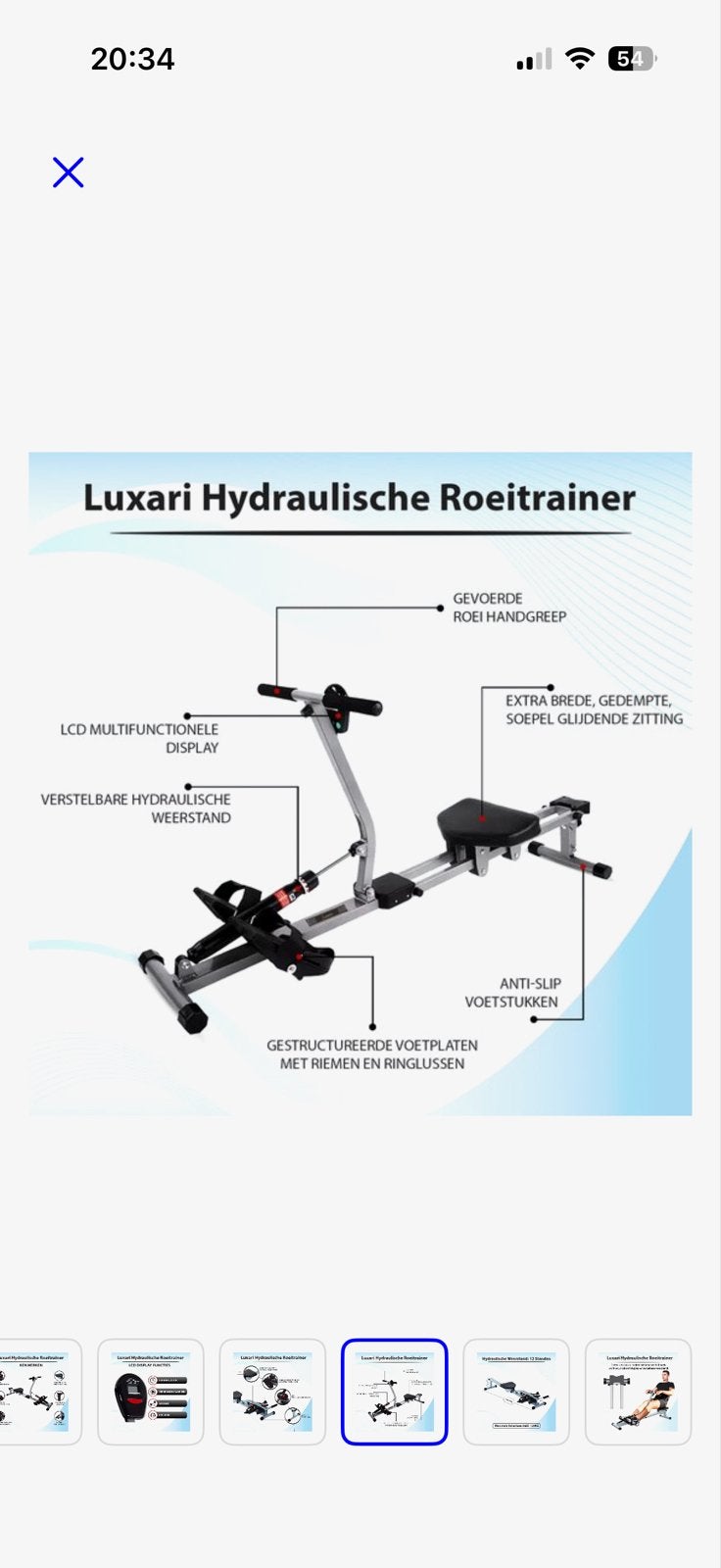 Luxari Hydraulische Roeitrainer met LCD Display, Ophalen, Metaal, Roeitrainer, Armen