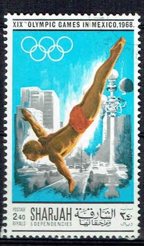 Sharjah 1968 Olympische spelen Schoonspringen, Postzegels en Munten, Postzegels | Thematische zegels, Verzenden, Gestempeld, Sport