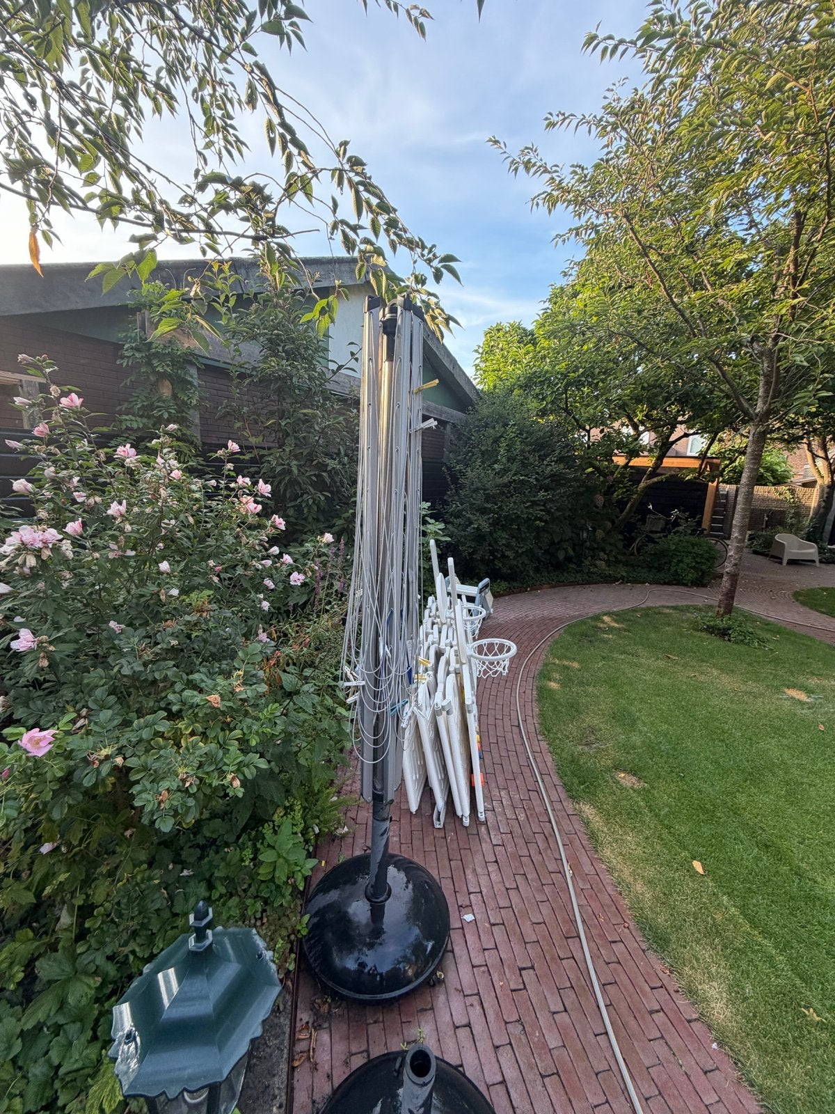 Parasolvoet met droogmolen, Ophalen, Gebruikt, 2 tot 3 meter, Zweefparasol